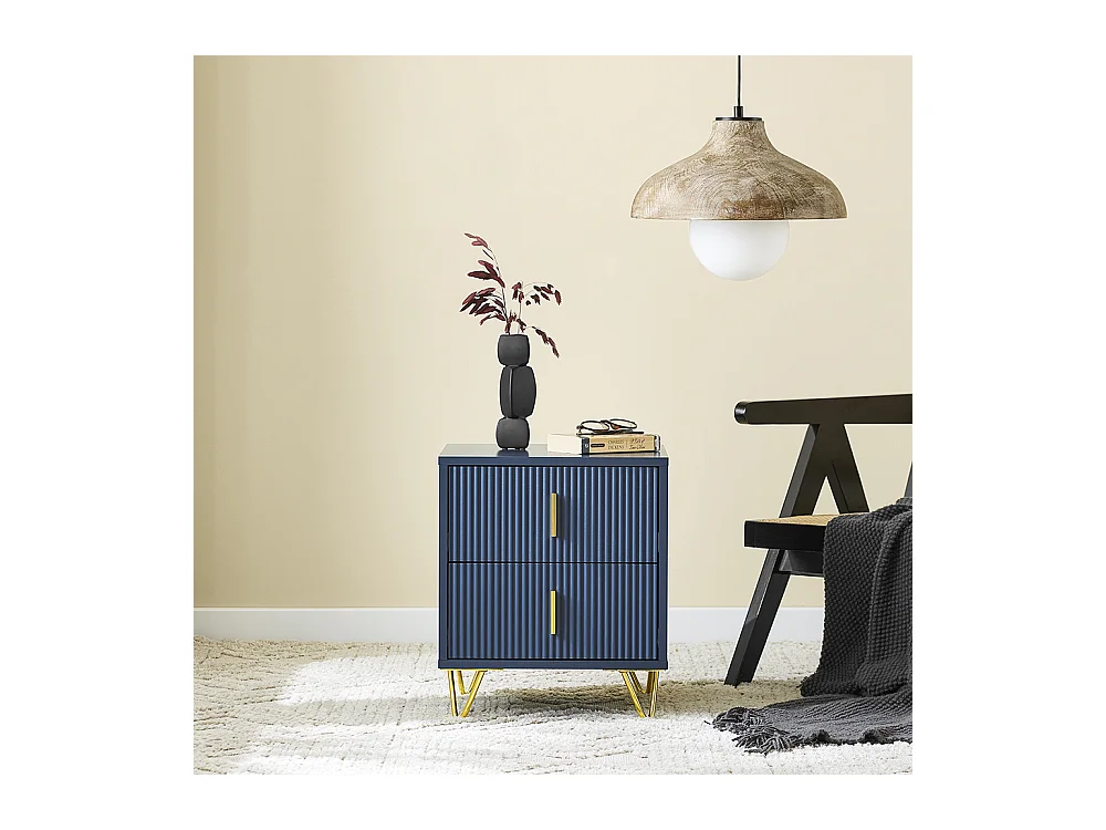 SoBuy Nachtkastje met 2 laden, moderne bijzettafel in blauw