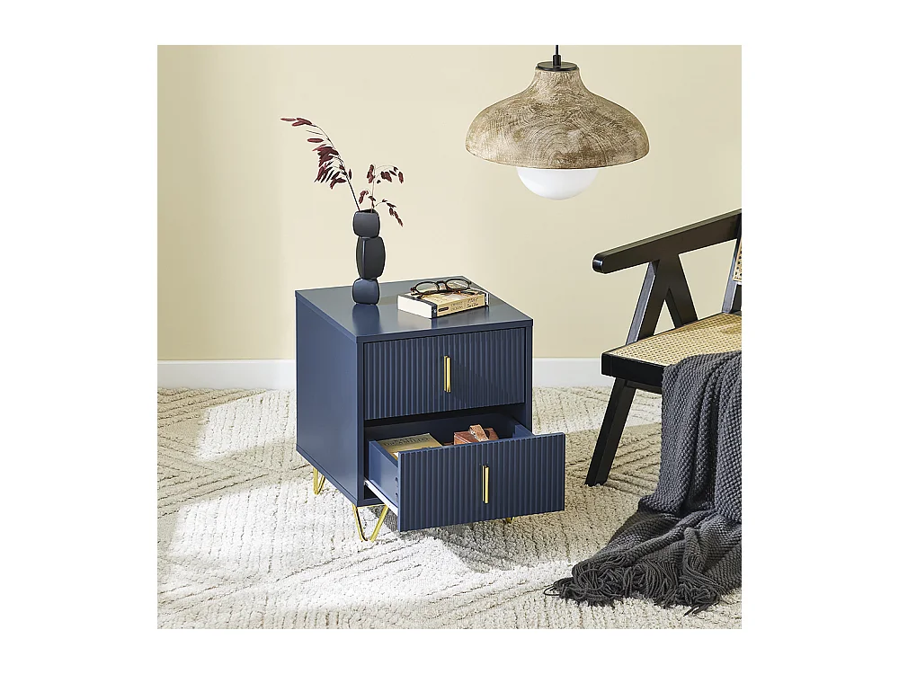 SoBuy Nachtkastje met 2 laden, moderne bijzettafel in blauw