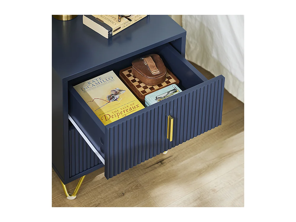 SoBuy Nachtkastje met 2 laden, moderne bijzettafel in blauw