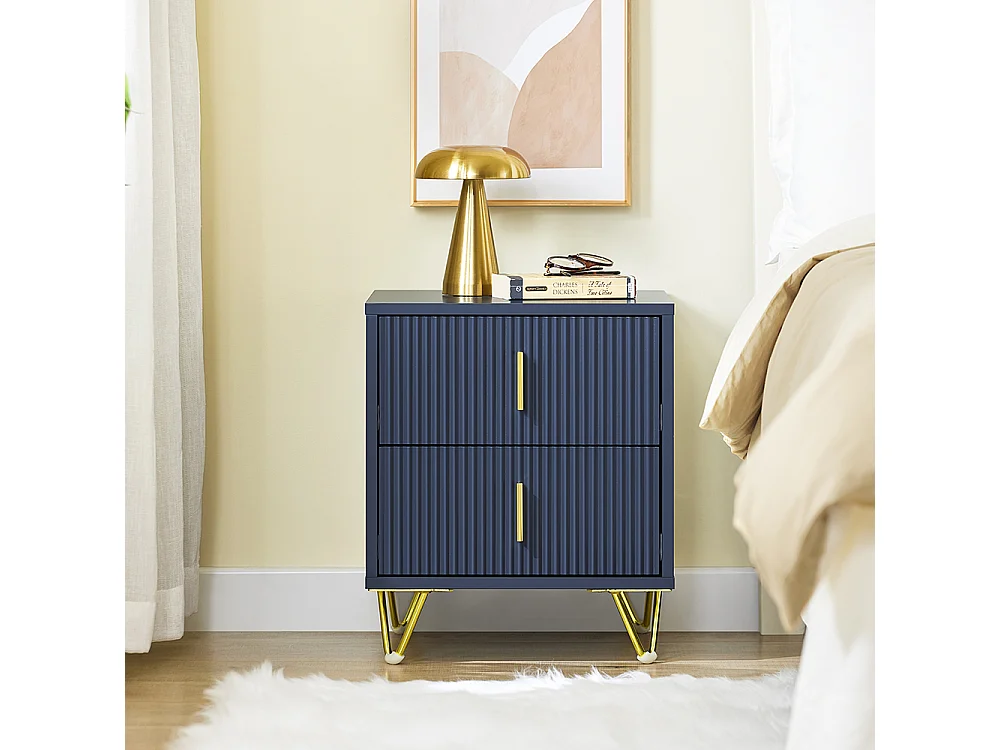 SoBuy Table de Chevet Moderne à 2 Tiroirs Bleu L40xP40xH47cm