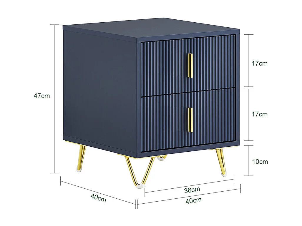 SoBuy Table de Chevet Moderne à 2 Tiroirs Bleu L40xP40xH47cm