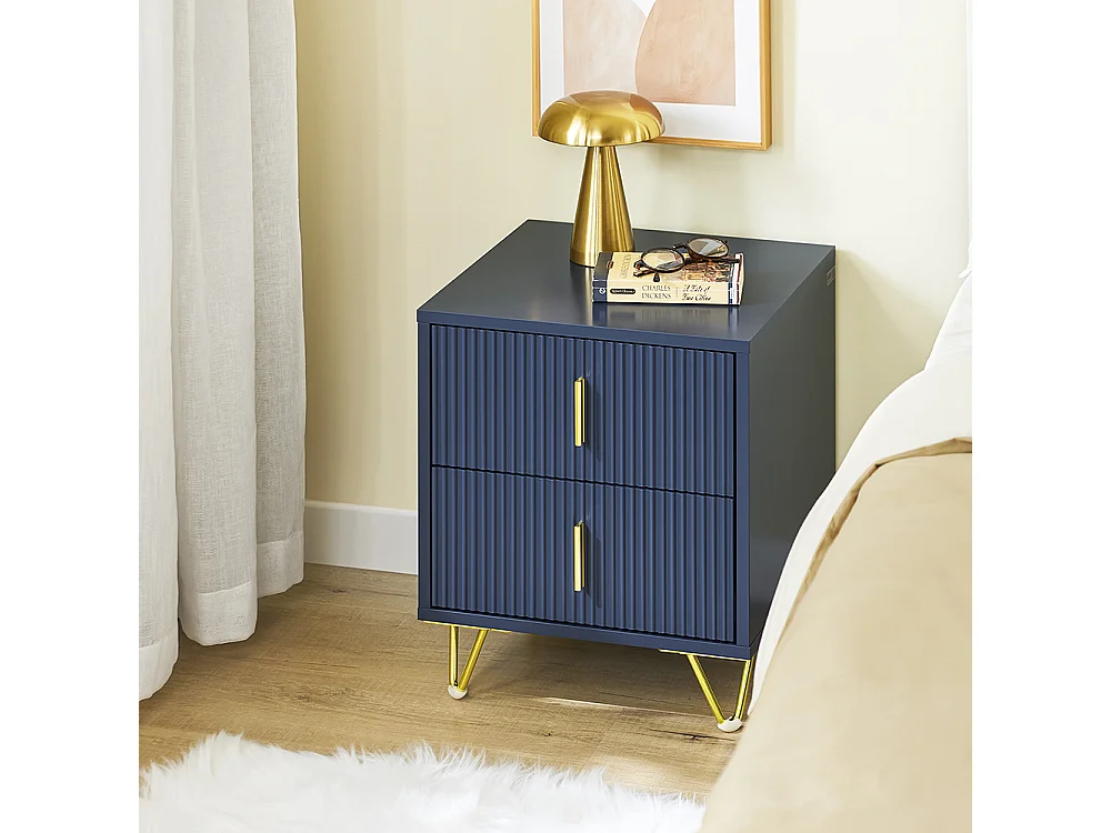 SoBuy Table de Chevet Moderne à 2 Tiroirs Bleu L40xP40xH47cm