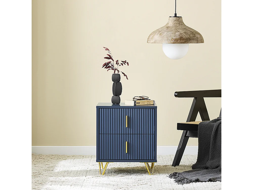 SoBuy Table de Chevet Moderne à 2 Tiroirs Bleu L40xP40xH47cm