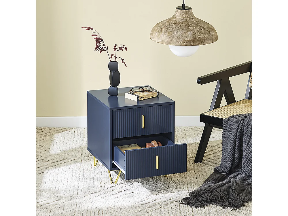 SoBuy Table de Chevet Moderne à 2 Tiroirs Bleu L40xP40xH47cm