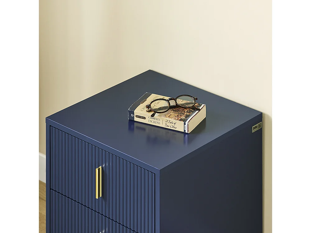 SoBuy Table de Chevet Moderne à 2 Tiroirs Bleu L40xP40xH47cm