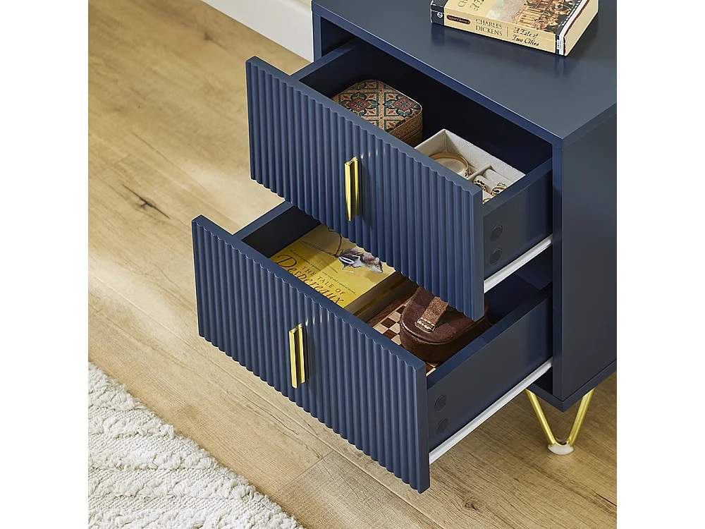 SoBuy Table de Chevet Moderne à 2 Tiroirs Bleu L40xP40xH47cm