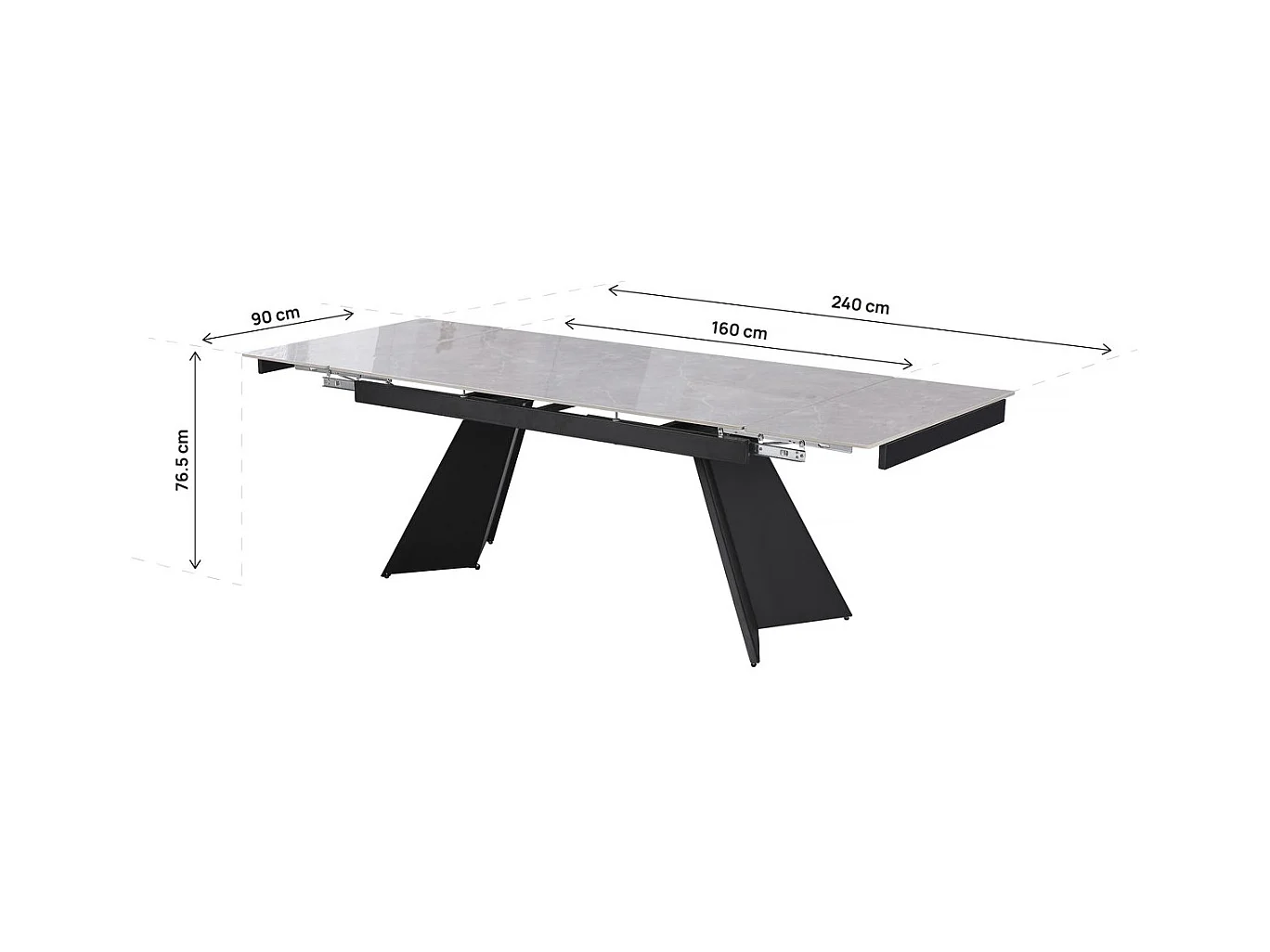 Table de repas extensible en céramique 6 à 10 personnes "Equinoxe" - Gris marbré