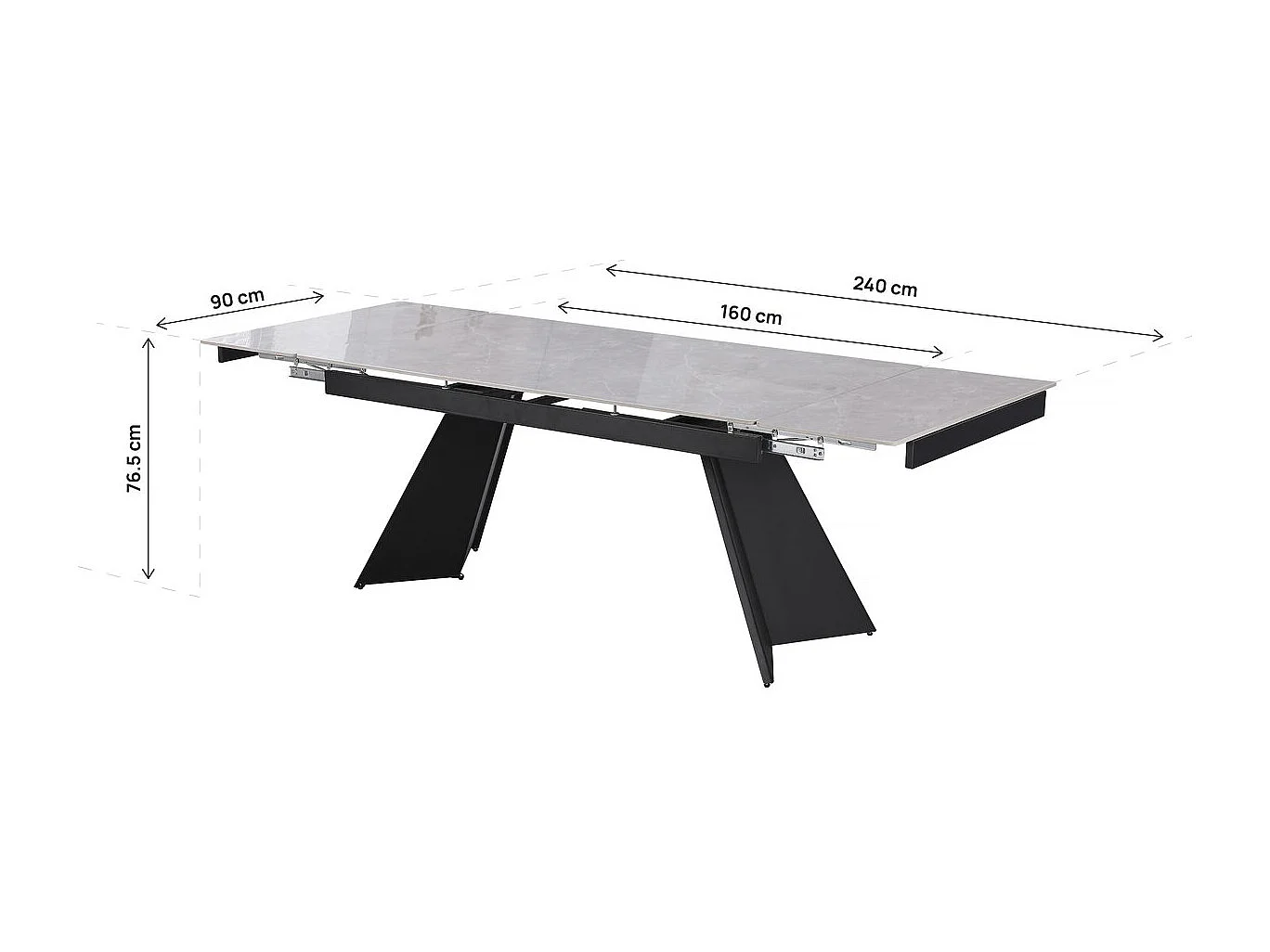 Table de repas extensible en céramique 6 à 10 personnes "Equinoxe" - Gris marbré