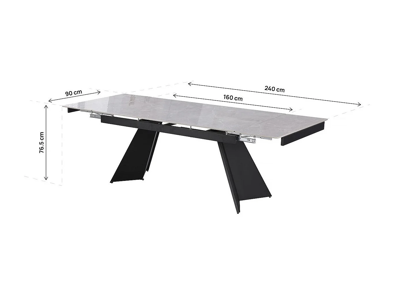 Table de repas extensible en céramique 6 à 10 personnes "Equinoxe" - Gris marbré