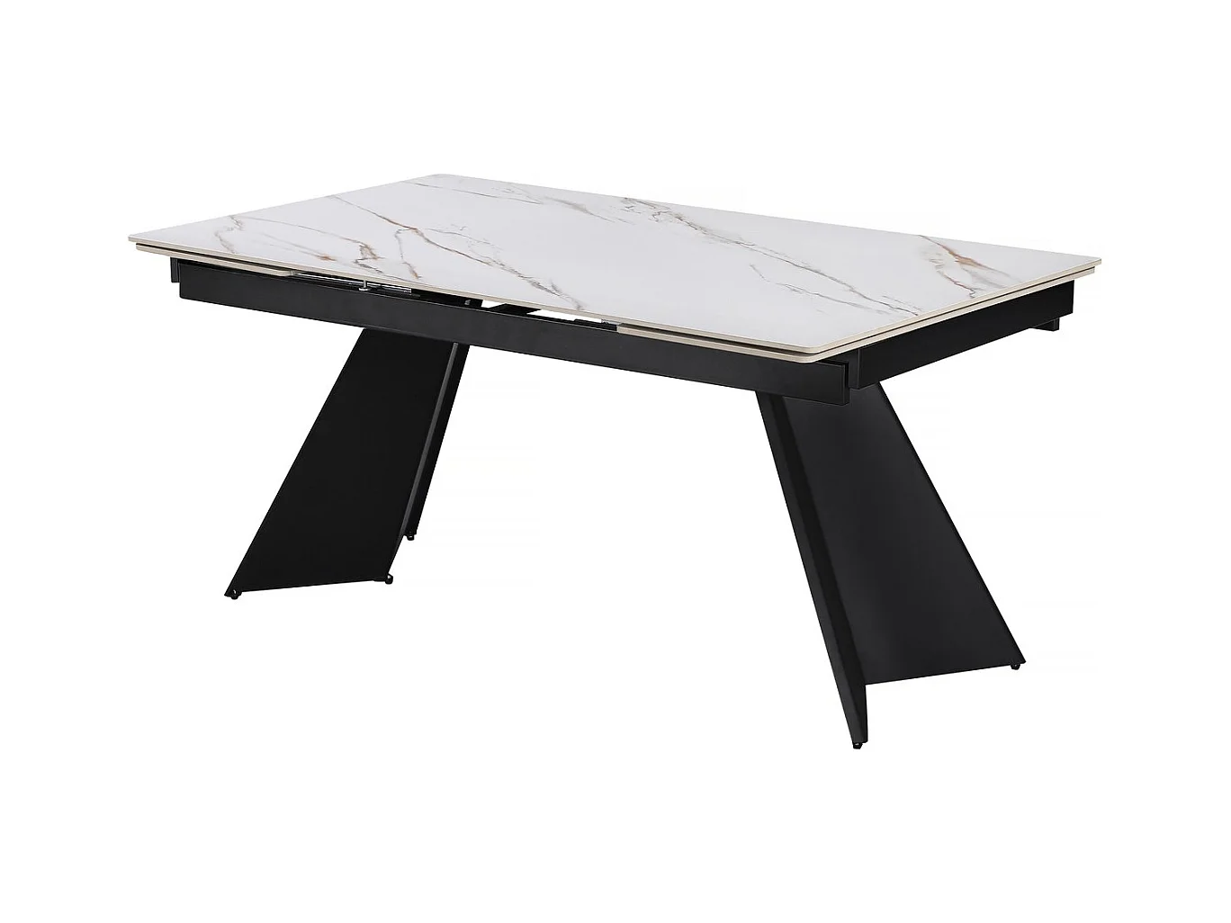 Table de repas extensible en céramique 6 à 10 personnes "Equinoxe" - Blanc marbré gold