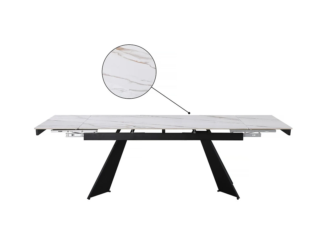 Table de repas extensible en céramique 6 à 10 personnes "Equinoxe" - Blanc marbré gold