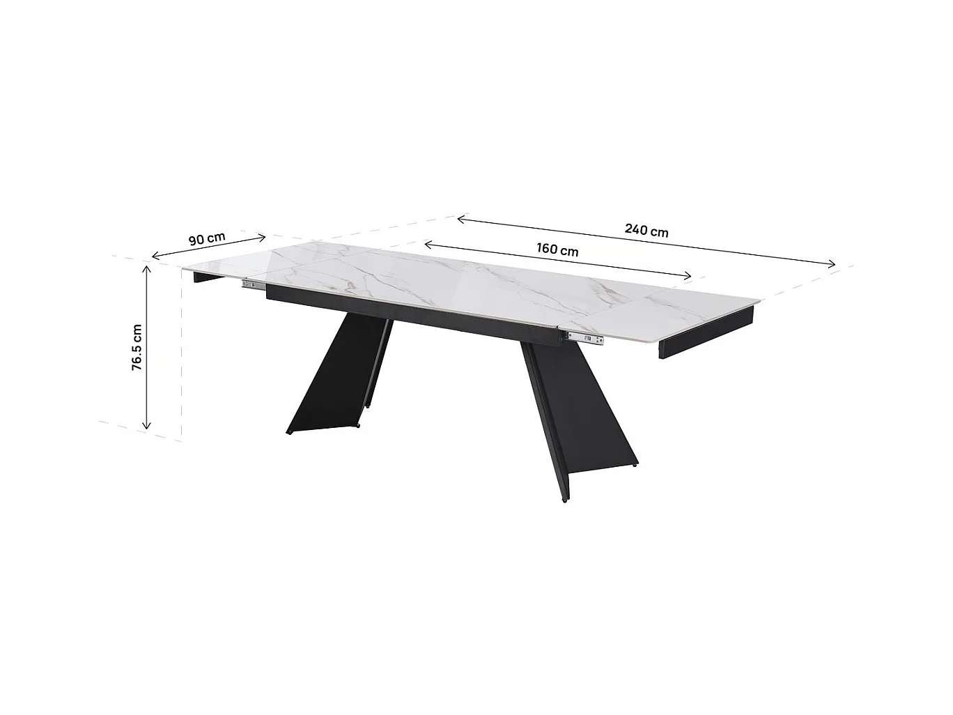Table de repas extensible en céramique 6 à 10 personnes "Equinoxe" - Blanc marbré gold