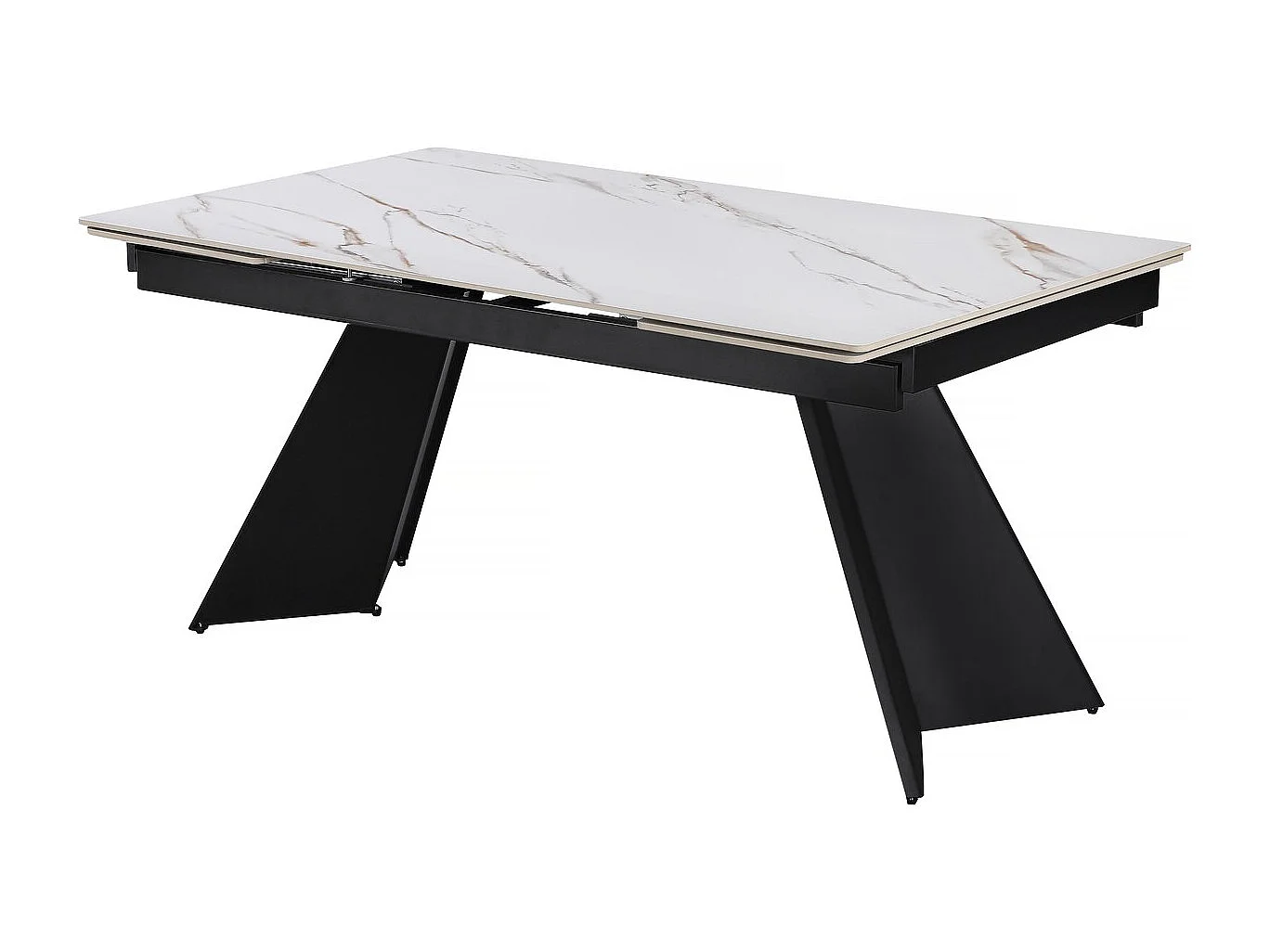 Table de repas extensible en céramique 6 à 10 personnes "Equinoxe" - Blanc marbré gold