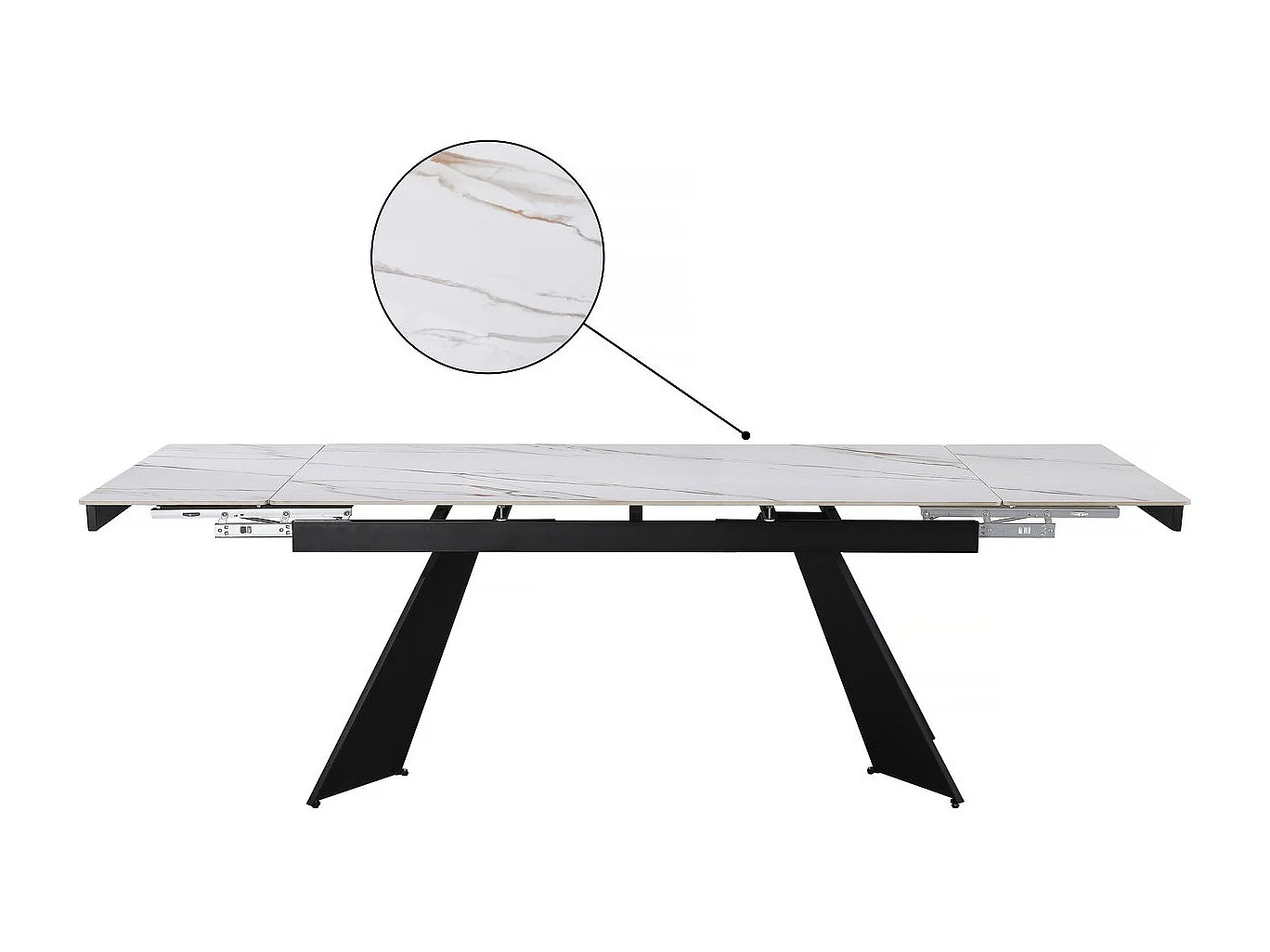 Table de repas extensible en céramique 6 à 10 personnes "Equinoxe" - Blanc marbré gold