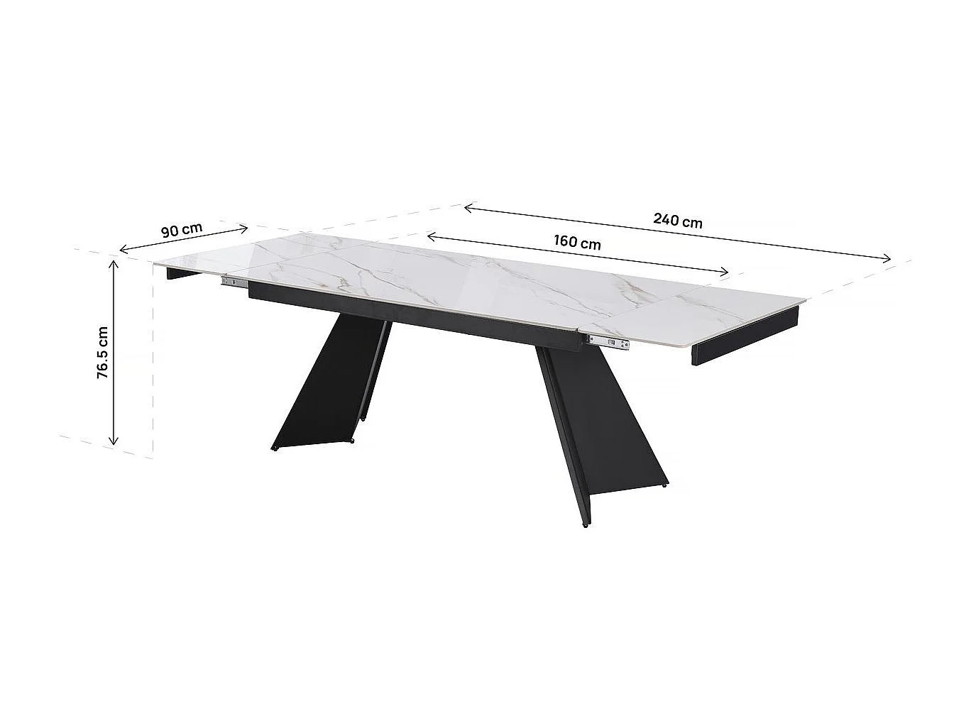 Table de repas extensible en céramique 6 à 10 personnes "Equinoxe" - Blanc marbré gold