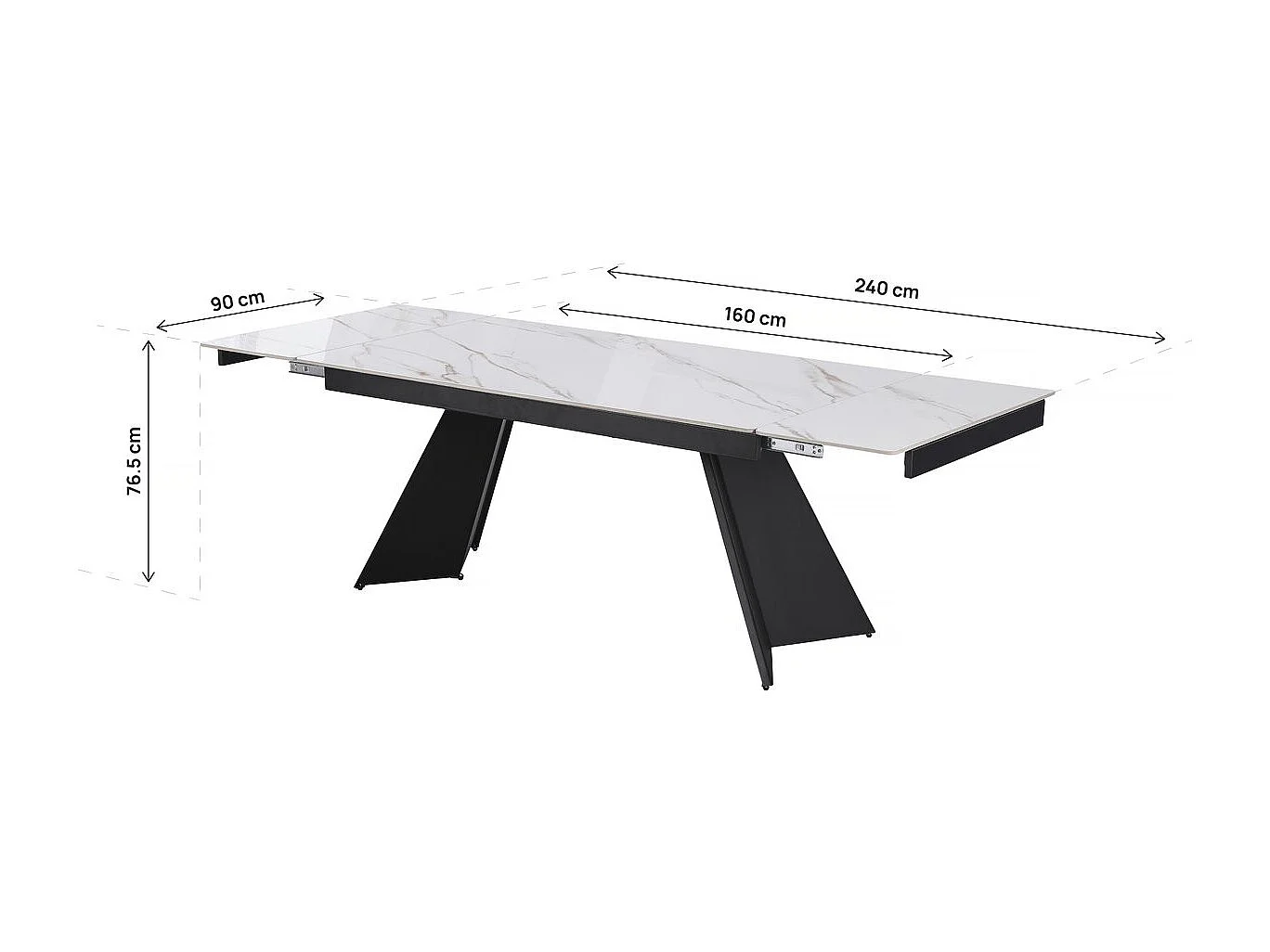 Table de repas extensible en céramique 6 à 10 personnes "Equinoxe" - Blanc marbré gold