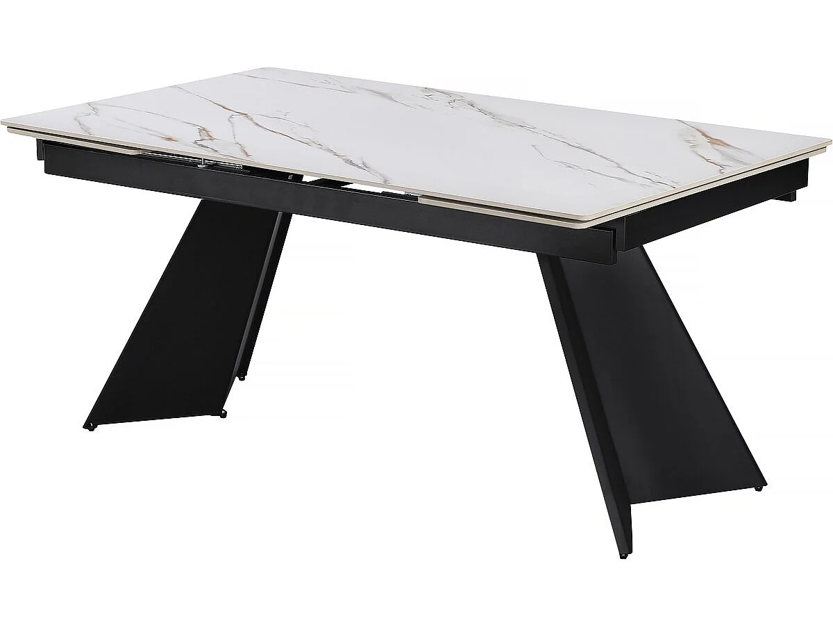 Table de repas extensible en céramique 6 à 10 personnes "Equinoxe" - Blanc marbré gold