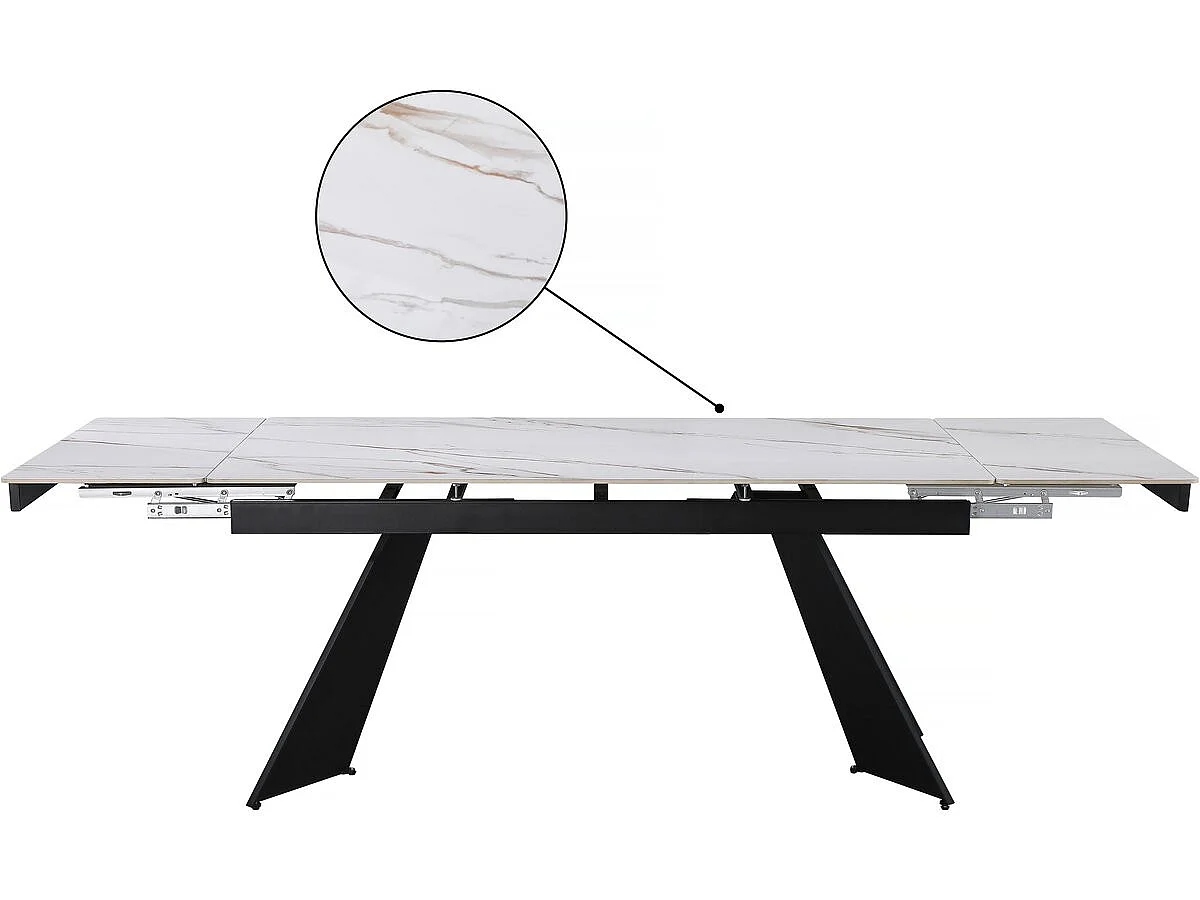 Table de repas extensible en céramique 6 à 10 personnes "Equinoxe" - Blanc marbré gold