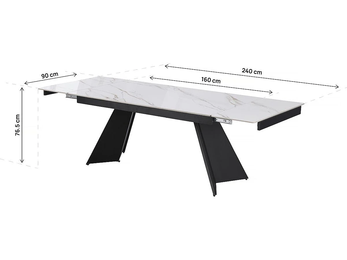 Table de repas extensible en céramique 6 à 10 personnes "Equinoxe" - Blanc marbré gold