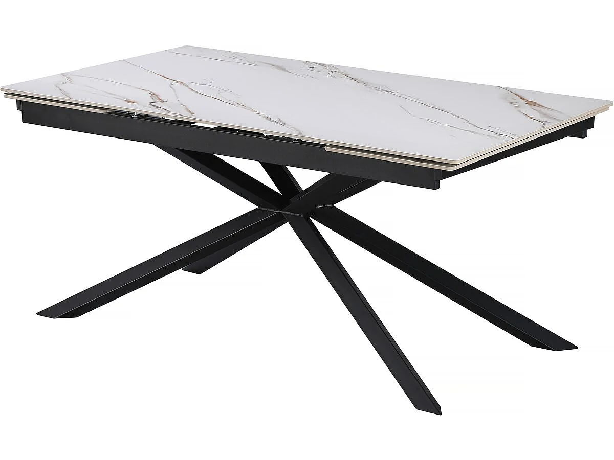 Table à manger extensible en céramique 6 à 10 personnes "Celeste" - Blanc marbré gold
