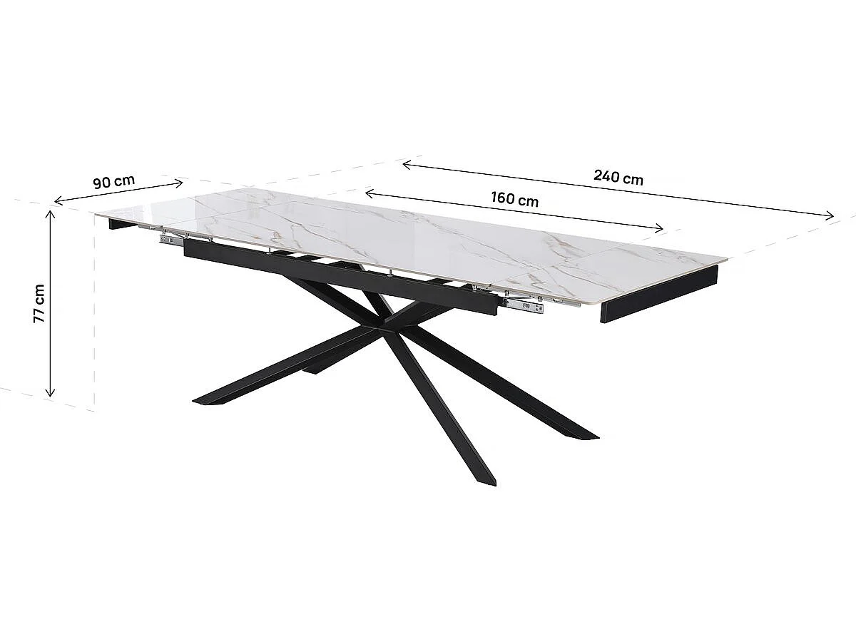 Table à manger extensible en céramique 6 à 10 personnes "Celeste" - Blanc marbré gold