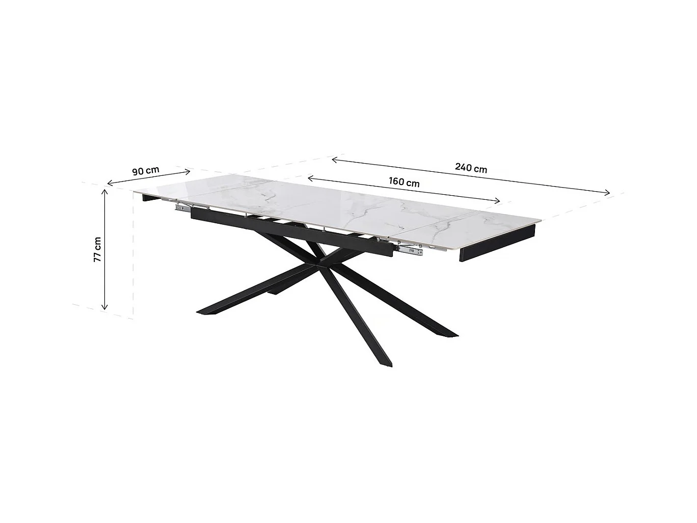 Table à manger extensible en céramique 6 à 10 personnes "Celeste" - Blanc marbré gris