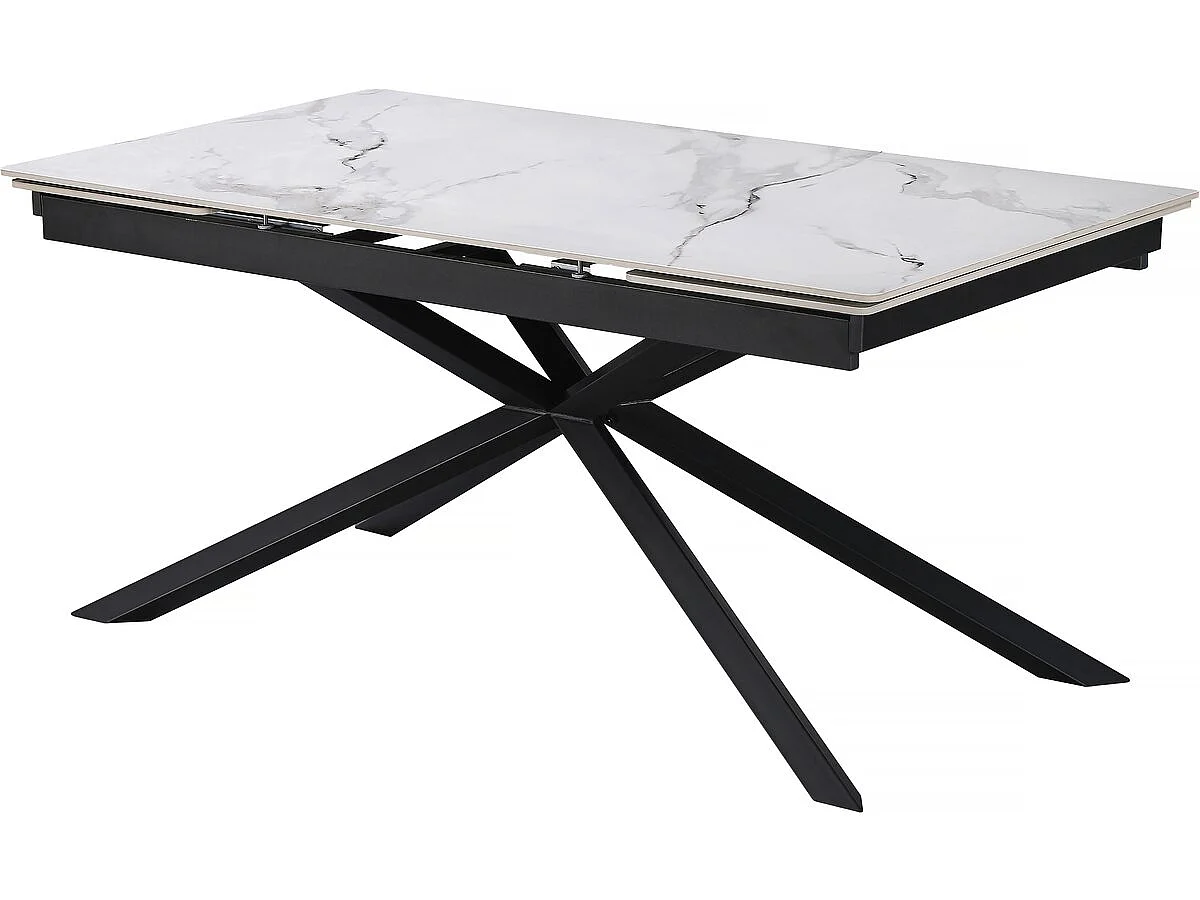 Mesa de comedor extensible de cerámica para 6 a 10 personas "Celeste" - Blanco jaspeado gris