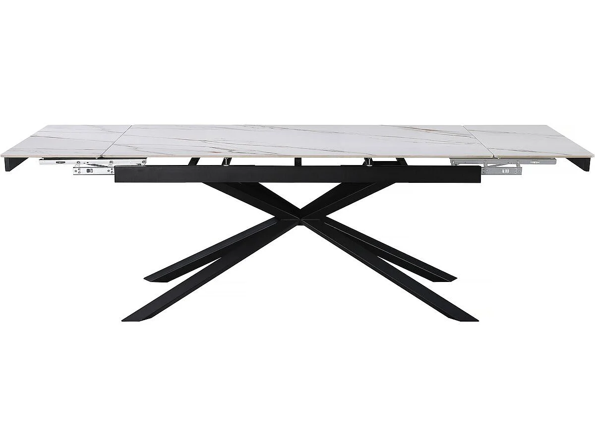 Mesa de comedor extensible de cerámica para 6 a 10 personas "Celeste" - Blanco jaspeado gris