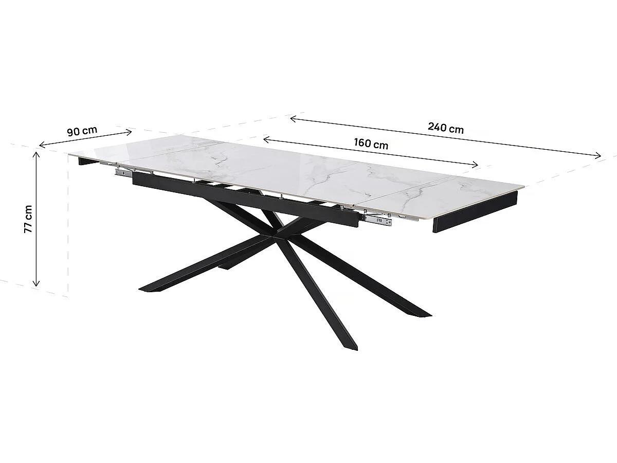 Mesa de comedor extensible de cerámica para 6 a 10 personas "Celeste" - Blanco jaspeado gris