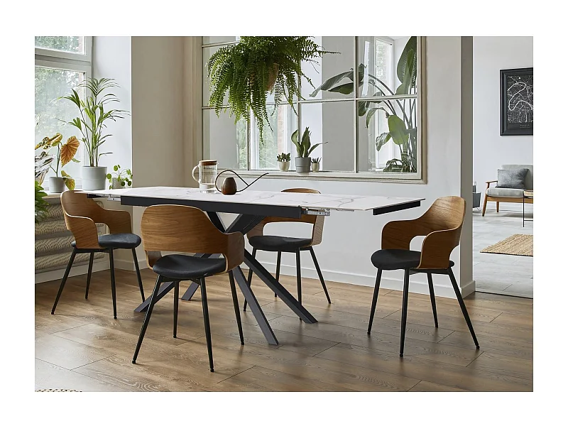 Table à manger extensible en céramique 6 à 10 personnes "Celeste" - Blanc marbré gris