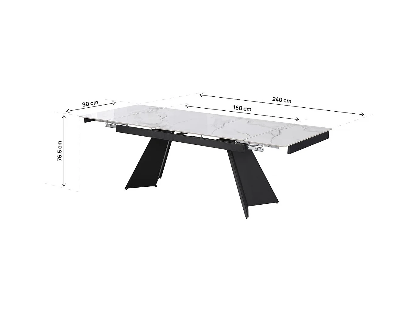 Table de repas extensible en céramique 6 à 10 personnes  "Equinoxe" - Blanc marbré gris