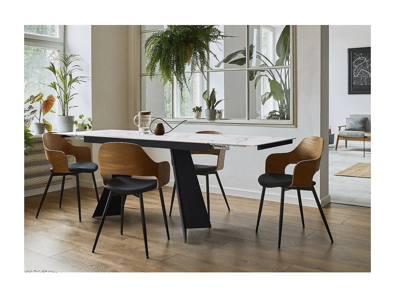 Mesa de jantar extensível em cerâmica "Equinoxe" - Branco mármore cinza 6 a 10 pessoas