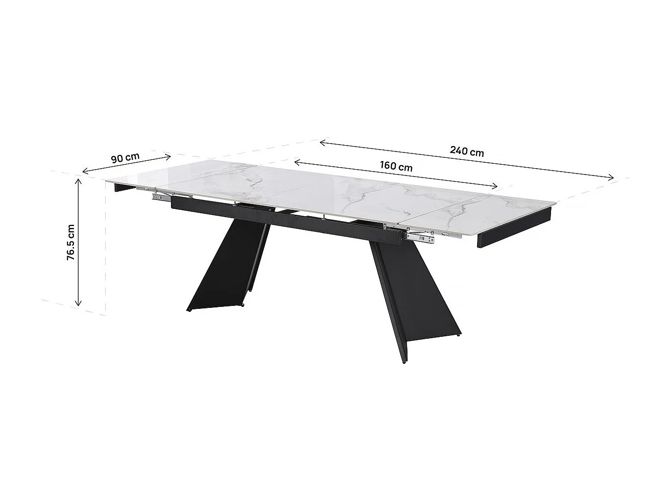 Mesa de jantar extensível em cerâmica "Equinoxe" - Branco mármore cinza 6 a 10 pessoas