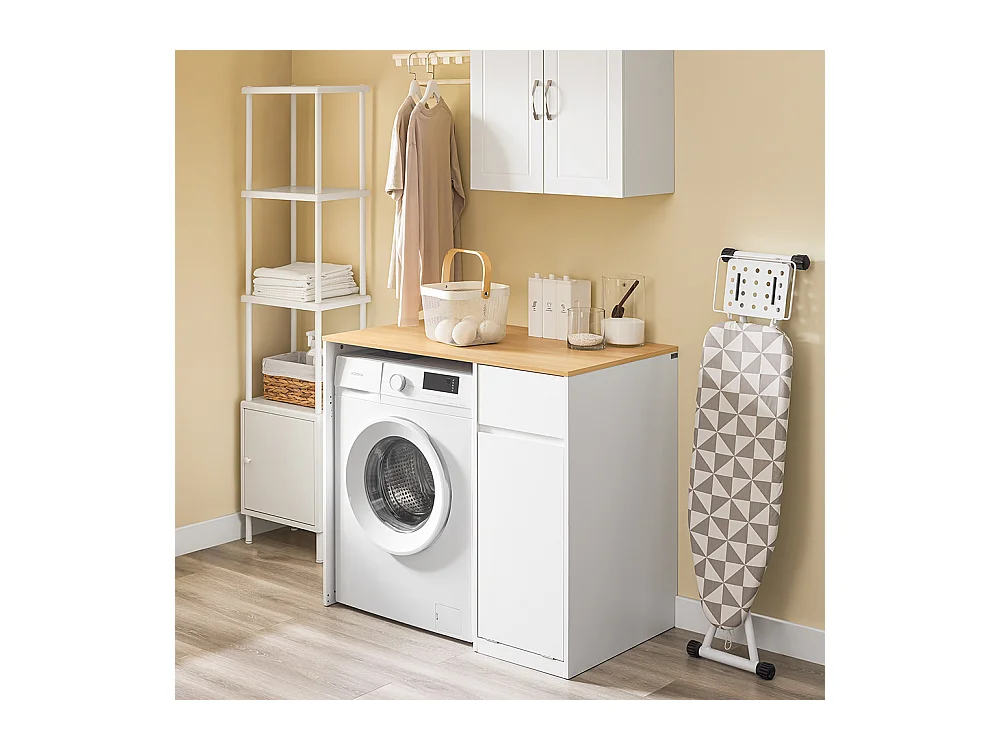 SoBuy Meuble pour Machine à Laver avec Panier et Tiroir, Blanc