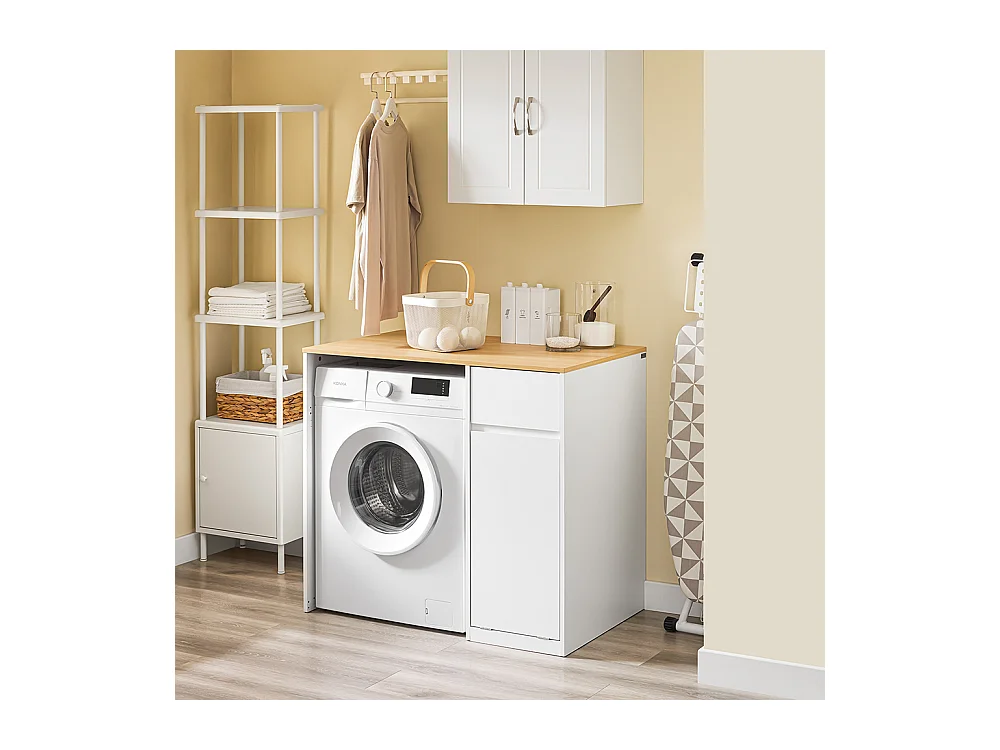 SoBuy Meuble pour Machine à Laver avec Panier et Tiroir, Blanc