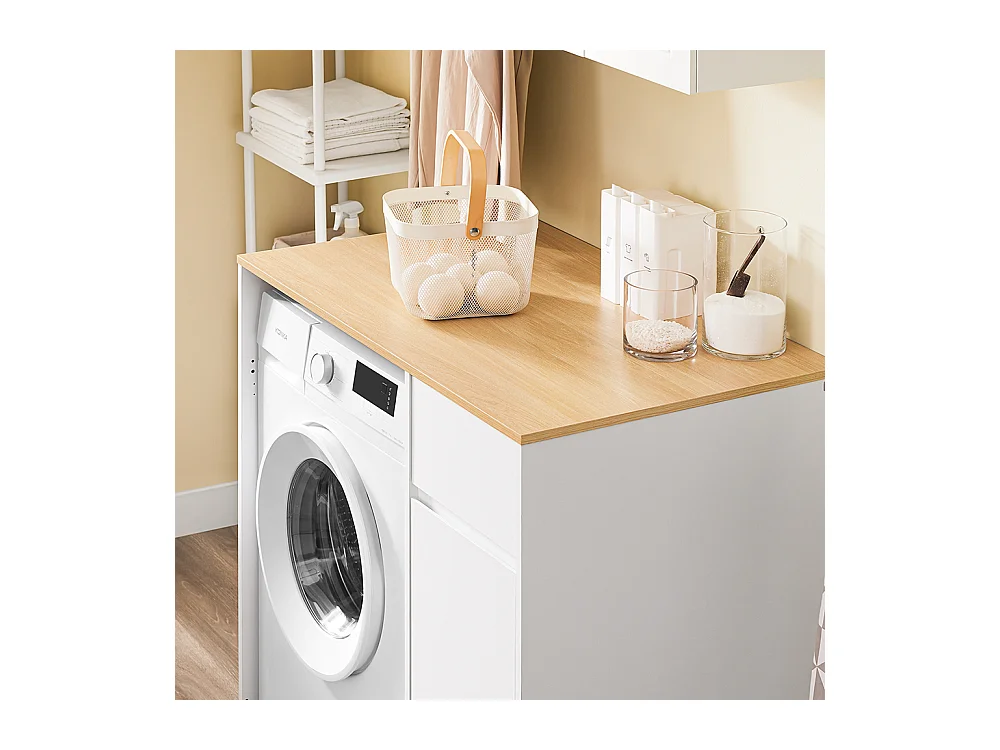 SoBuy Meuble pour Machine à Laver avec Panier et Tiroir, Blanc