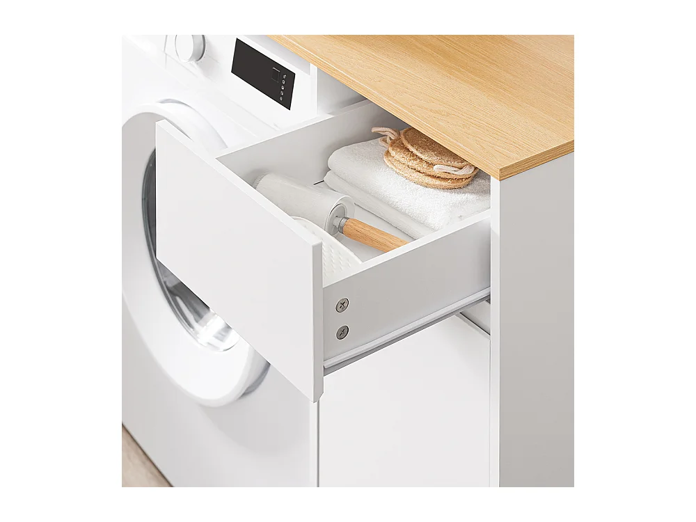 SoBuy Meuble pour Machine à Laver avec Panier et Tiroir, Blanc