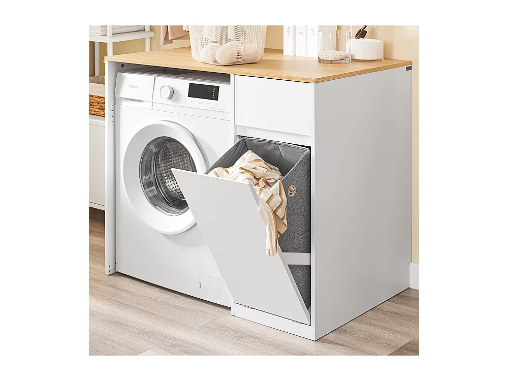 SoBuy Meuble pour Machine à Laver avec Panier et Tiroir, Blanc
