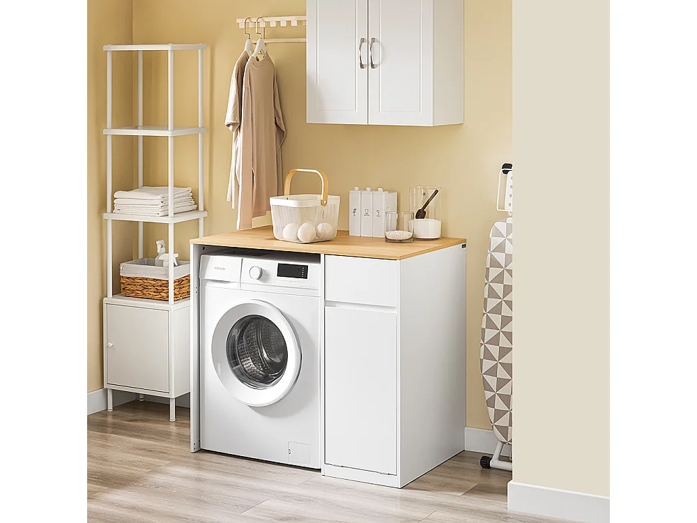 SoBuy Meuble pour Machine à Laver avec Panier et Tiroir, Blanc