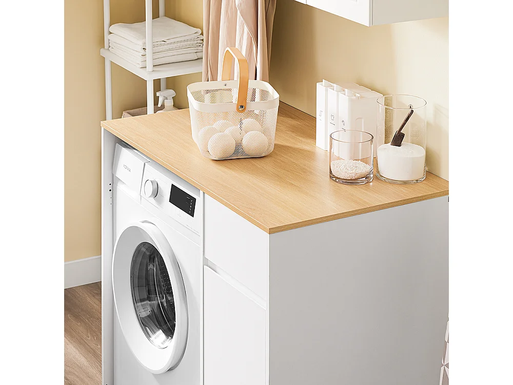 SoBuy Meuble pour Machine à Laver avec Panier et Tiroir, Blanc