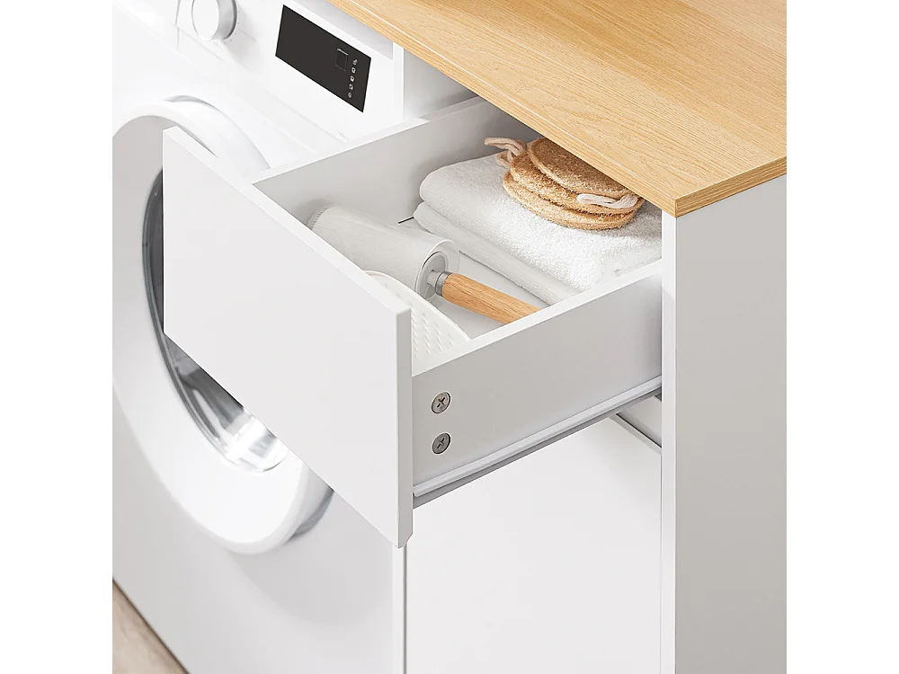 SoBuy Meuble pour Machine à Laver avec Panier et Tiroir, Blanc