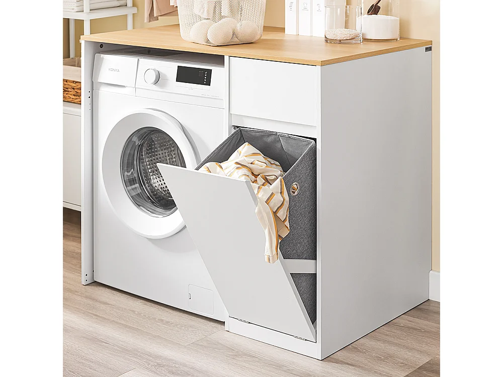 SoBuy Meuble pour Machine à Laver avec Panier et Tiroir, Blanc