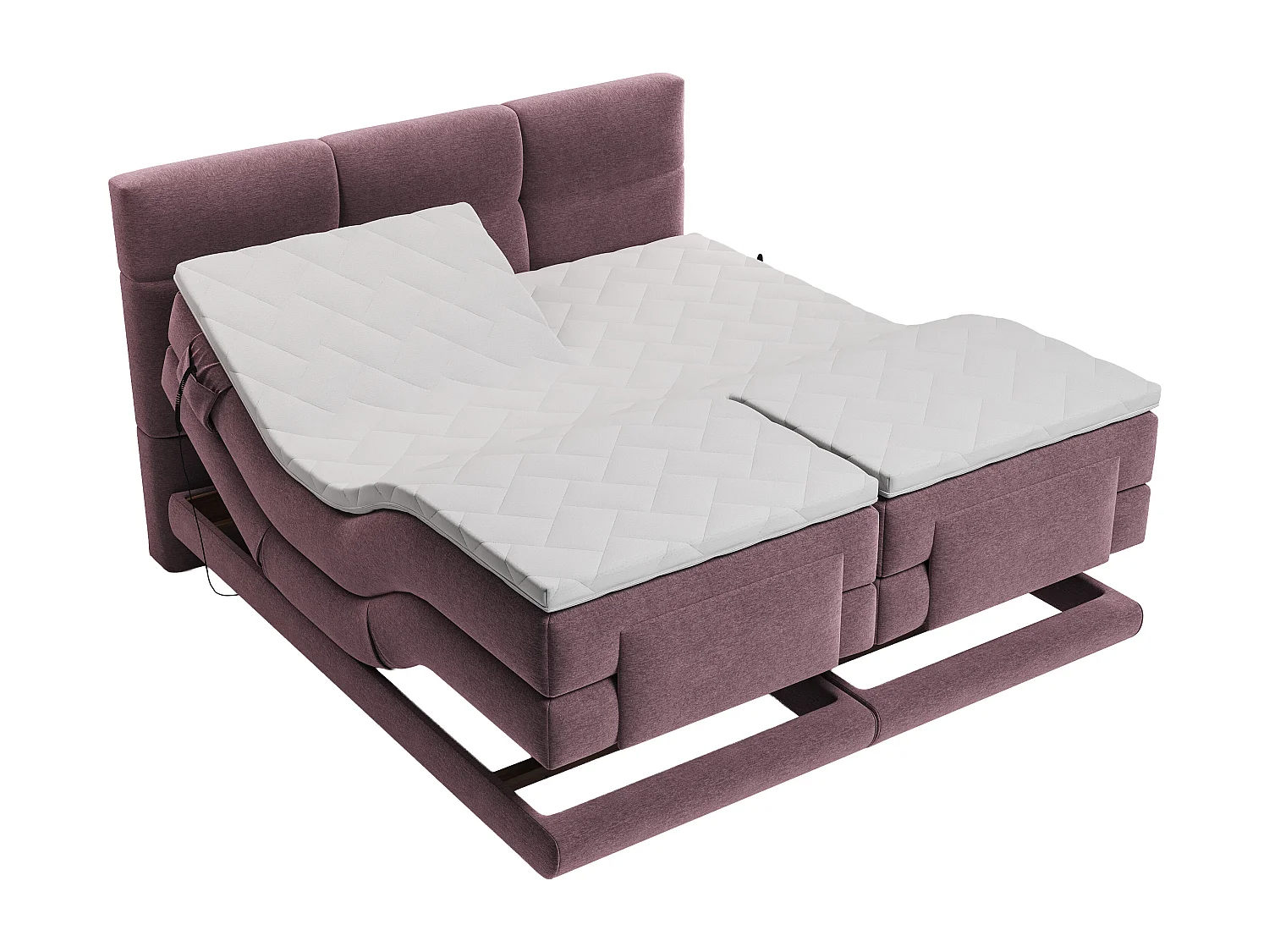 Ensemble complet boxspring tête de lit capitonnée + sommiers relaxation électrique + matelas + surmatelas - 2 x 90 x 200 cm - Tissu - Bordeaux - LODI de PALACIO