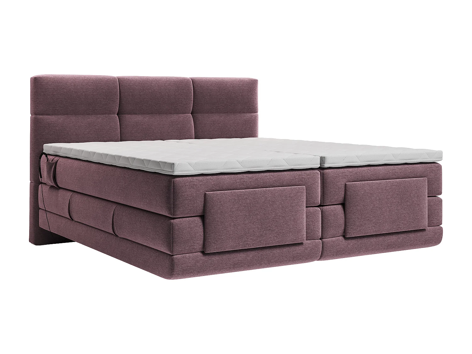 Ensemble complet boxspring tête de lit capitonnée + sommiers relaxation électrique + matelas + surmatelas - 2 x 90 x 200 cm - Tissu - Bordeaux - LODI de PALACIO