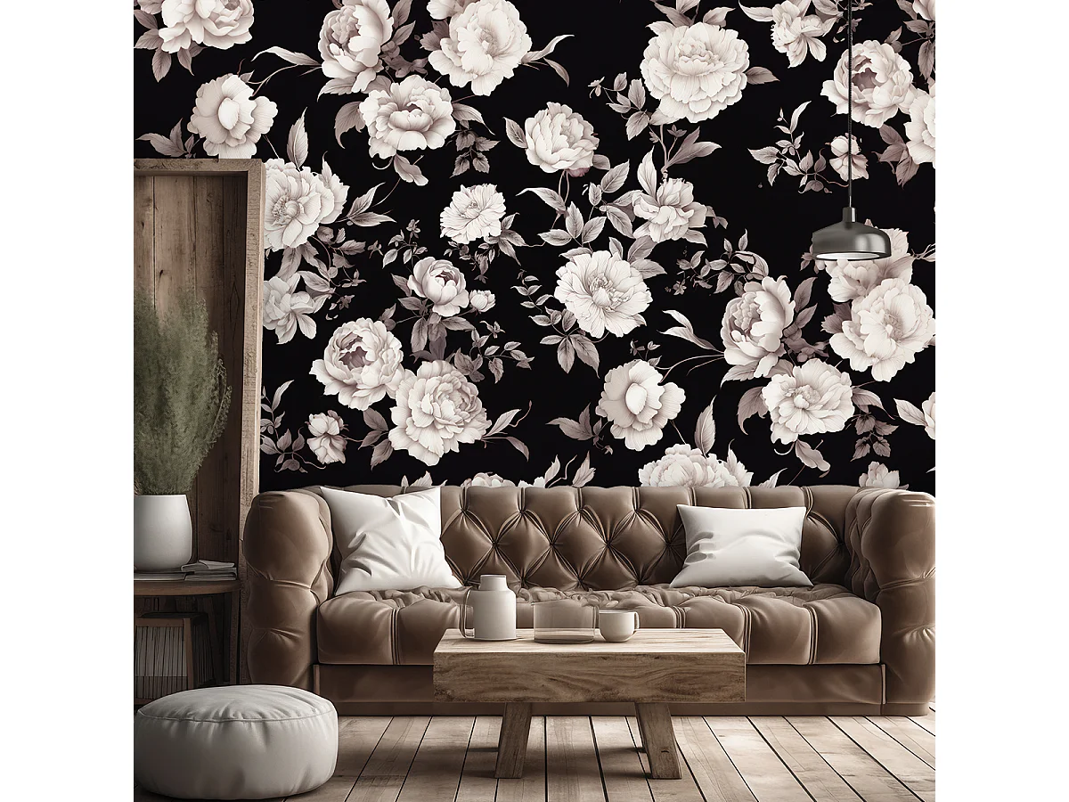 Wallpaper, Flowers black and white - 200x140