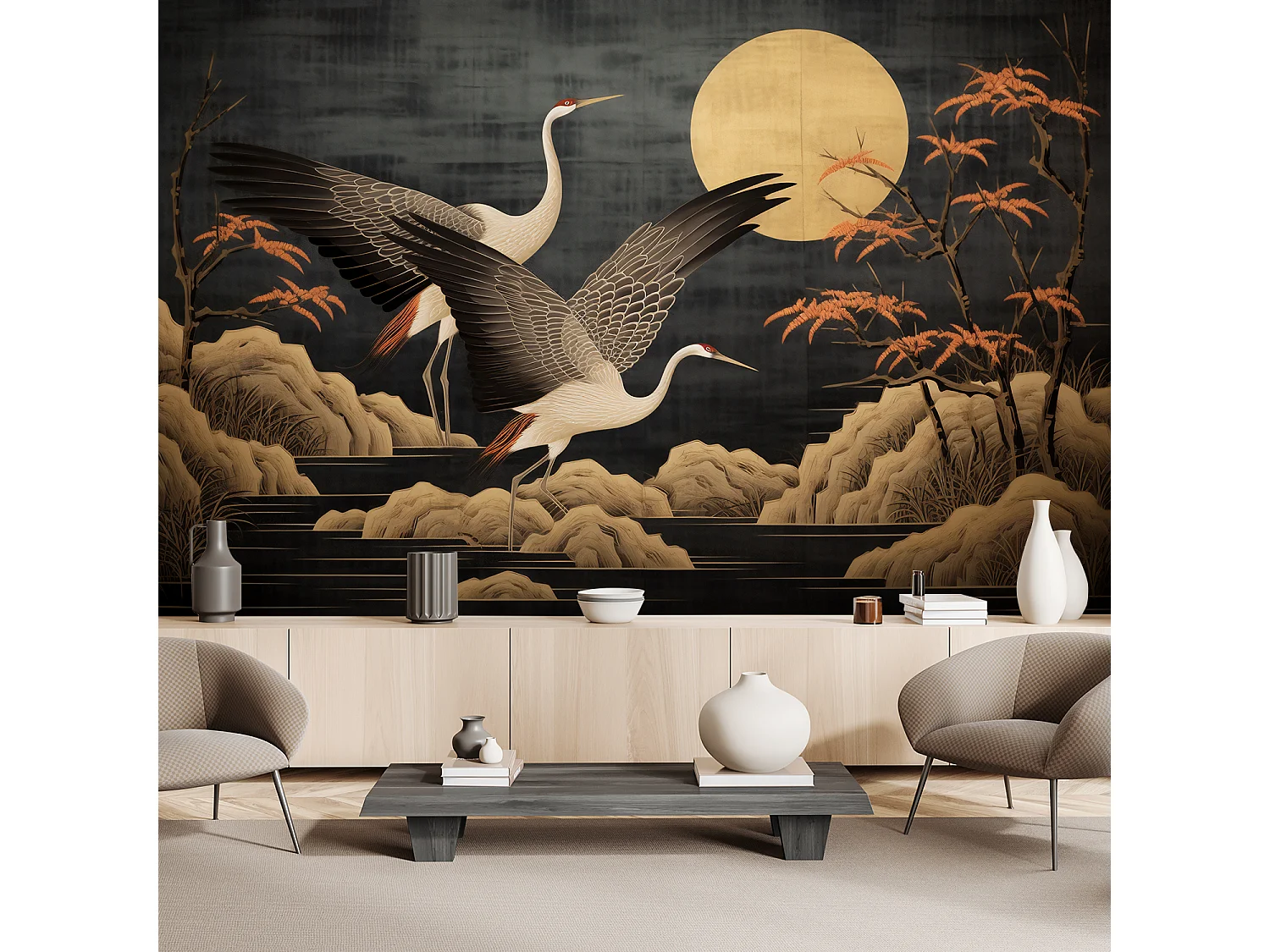 Wallpaper, Peacocks against the moon - 200x140