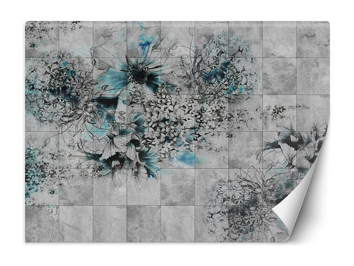 Carta Da Parati, Fiori acquerello su sfondo grigio - 254x184