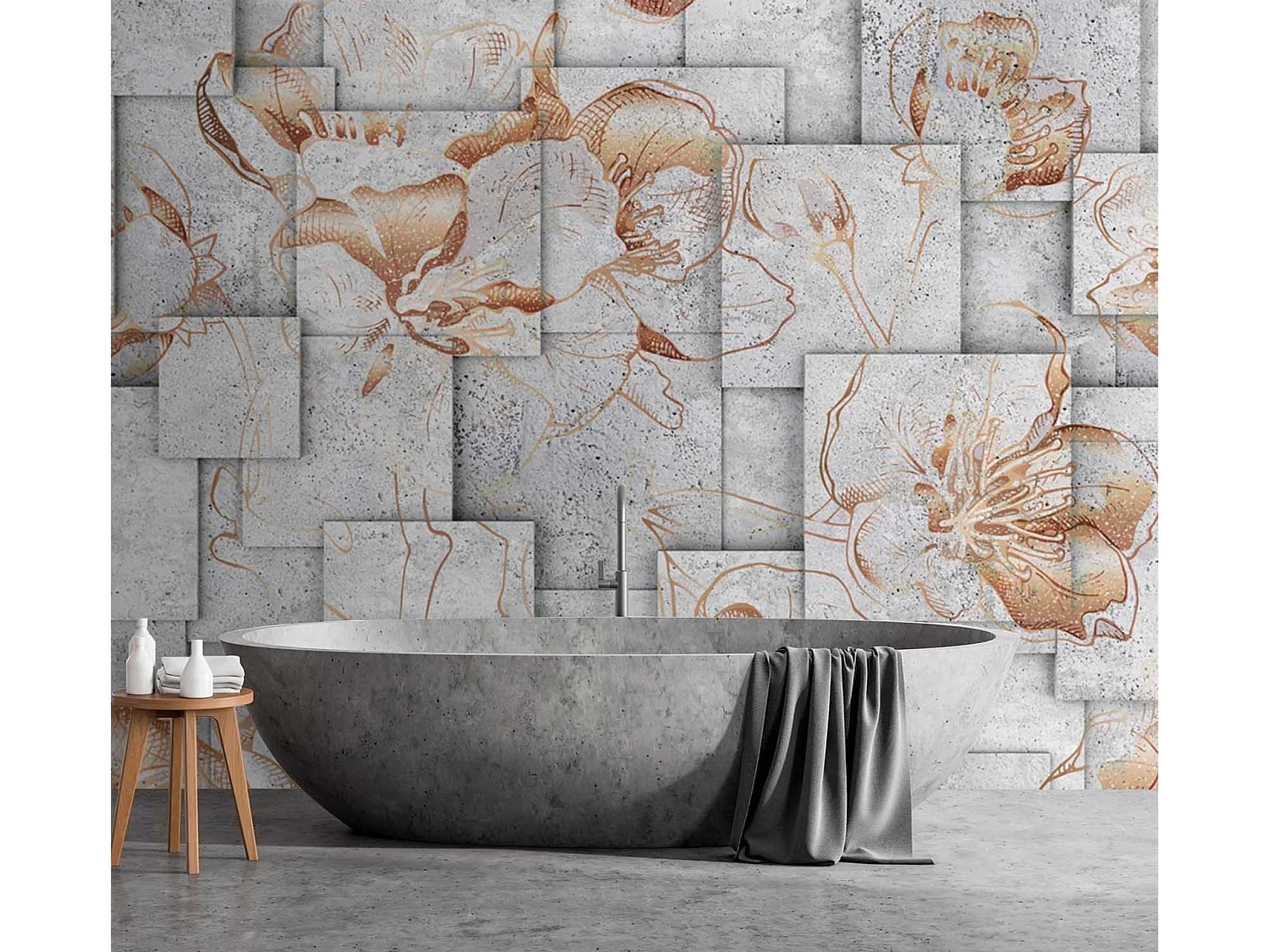 Carta Da Parati, Fiori su sfondo geometrico - 400x280