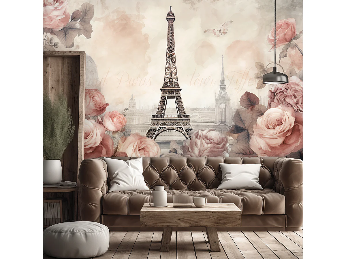 Wallpaper, Eiffel Tower Shabby Chic - 200x140