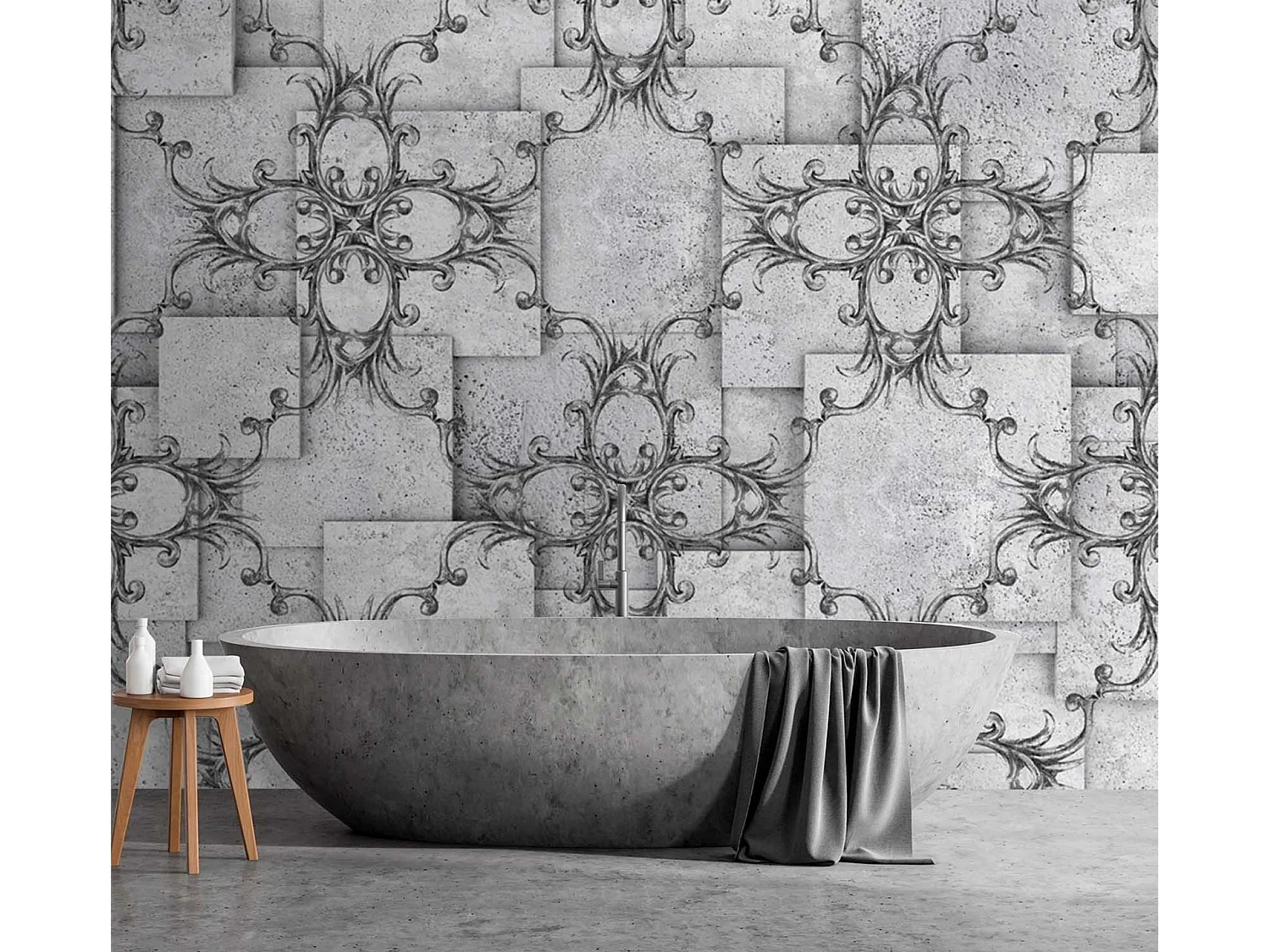 Carta Da Parati, Motivo orientale su sfondo grigio - 400x280